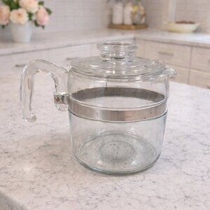 1950s PYREX Flameware 7756-B 6 Cup Coffee Pot | Glass Handle | 7756-N22 Lid